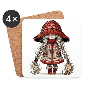 Noël Gnome Femme Gnome Festif Fille - Dessous de verre (lot de 4) - blanc - Devant