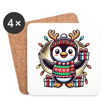 Joyeux Noël Pingouin avec des cadeaux - Dessous de verre (lot de 4) - blanc - Devant