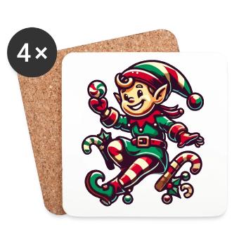 Fröhlicher Weihnachtself Mit Zuckerstange - Untersetzer (4er-Set) - Weiß - Vorne