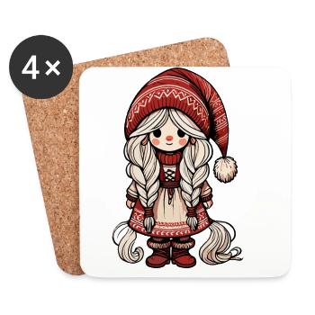 Niedlicher Weihnachtself Skandinavischer Stil - Untersetzer (4er-Set) - Weiß - Vorne