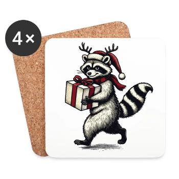 Christmas raccoon with gift - Coasters (set of 4) - white - Front
