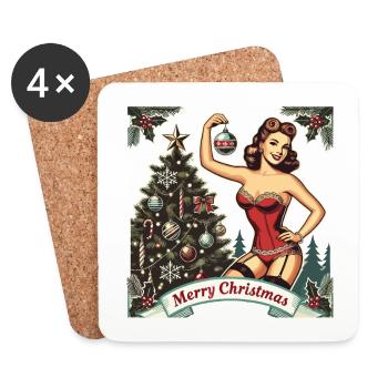 Weihnachtliches Pin-Up Retro Vintage Stil - Untersetzer (4er-Set) - Weiß - Vorne