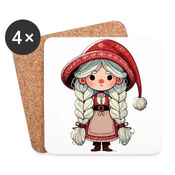 Weihnachtlicher Gnom Frau Im Skandinavischen Stil - Untersetzer (4er-Set) - Weiß - Vorne