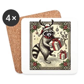 Christmas raccoon with gifts and - Coasters (set of 4) - white - Front