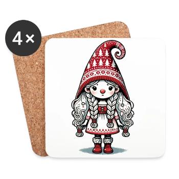 Weihnachten Gnom Frau Skandinavischer Cottagecore - Untersetzer (4er-Set) - Weiß - Vorne