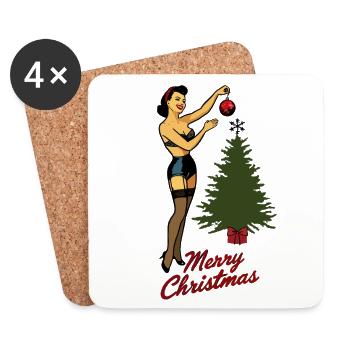 Weihnachtliches Pin-Up Retro Vintage Stil - Untersetzer (4er-Set) - Weiß - Vorne