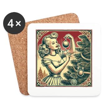 Retro Weihnachts Pin-Up Nostalgie - Untersetzer (4er-Set) - Weiß - Vorne