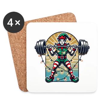 Weihnachtlicher Gym Elf Mit Hanteltraining - Untersetzer (4er-Set) - Weiß - Vorne