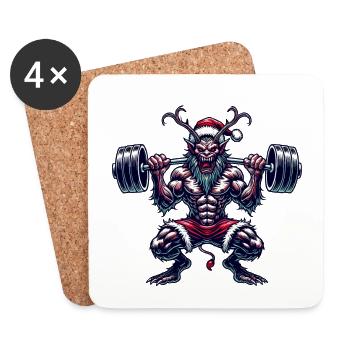 Krampus Bodybuilder Muscle Training Winter Gym - Coasters (set of 4) - white - Front