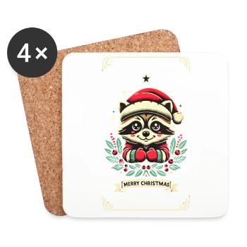 Ambiance de Noël mignon raton laveur - Dessous de verre (lot de 4) - blanc - Devant