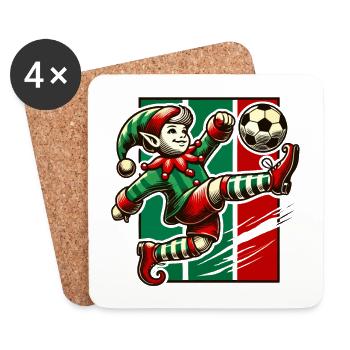 Motif sportif de joueur de football elfe de Noël - Dessous de verre (lot de 4) - blanc - Devant