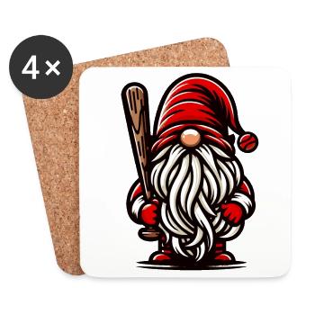 Noël Baseball Gnome Nain Fan de sport - Dessous de verre (lot de 4) - blanc - Devant