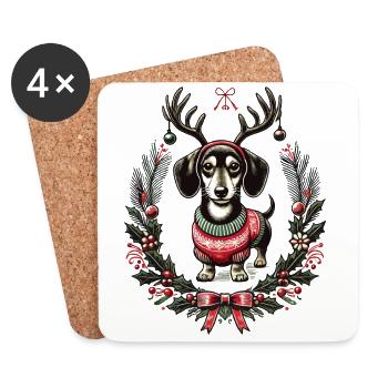 Cheerful dachshund in christmas sweater - Coasters (set of 4) - white - Front