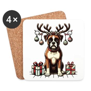 Weihnachtlicher Boxer Hund Mit Rentiergeweih - Untersetzer (4er-Set) - Weiß - Vorne