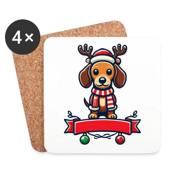 Süßer Weihnachtshund Mit Rentiergeweih - Untersetzer (4er-Set) - Weiß - Vorne