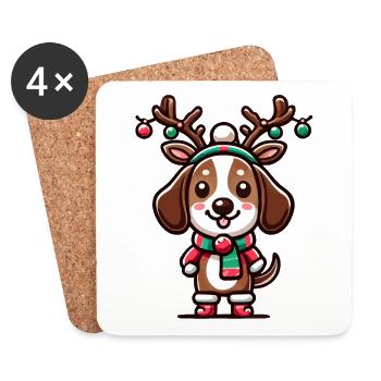 Chiot de Noël mignon avec des bois - Dessous de verre (lot de 4) - blanc - Devant