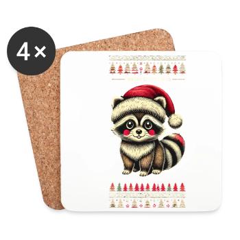 wMignon raton laveur de Noël avec chapeau de Noël - Dessous de verre (lot de 4) - blanc - Devant