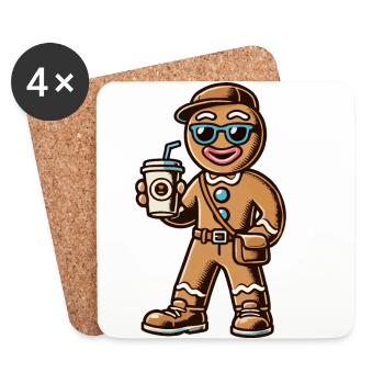 Funny gingerbread man with coffee for Christmas - Coasters (set of 4) - white - Front