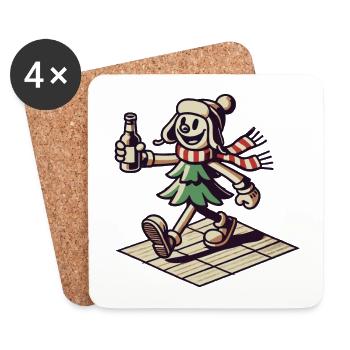 Retro Christmas Mascot Walk - Coasters (set of 4) - white - Front