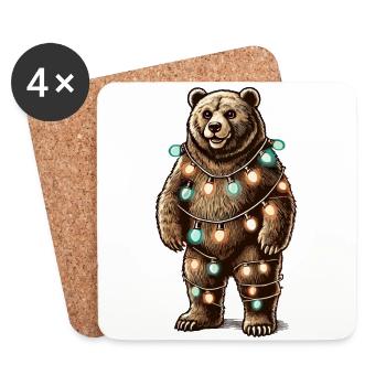 Lustiger Bär Mit Lichterkette Umwickelt - Untersetzer (4er-Set) - Weiß - Vorne