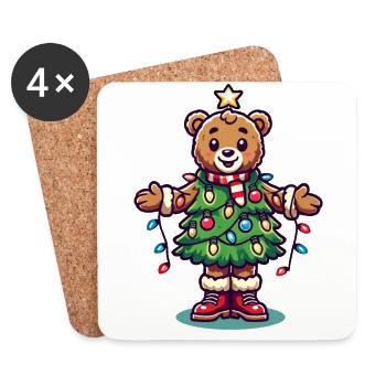 Ours de Noël avec des guirlandes lumineuses - Dessous de verre (lot de 4) - blanc - Devant