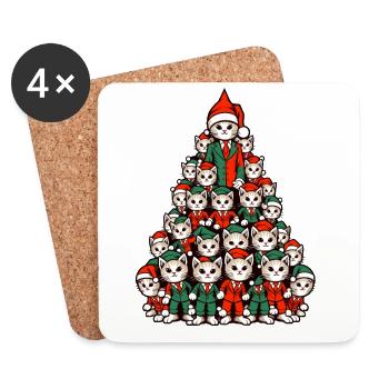 Noël arbre de Noël chats - Dessous de verre (lot de 4) - blanc - Devant