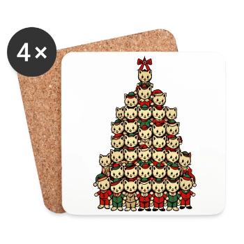 Chat de Noël Arbre de Noël Joie - Dessous de verre (lot de 4) - blanc - Devant