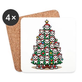 Weihnachtlicher Tannenbaum Mit Katzen - Untersetzer (4er-Set) - Weiß - Vorne