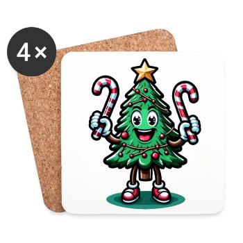 WeMerry Christmas Tree with Candy Canes Retr - Coasters (set of 4) - white - Front