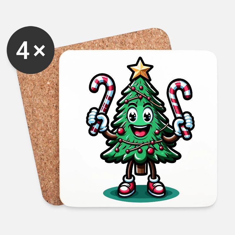 weFröhlicher Weihnachtsbaum Mit Zuckerstangen Retr - Untersetzer (4er-Set) - Weiß