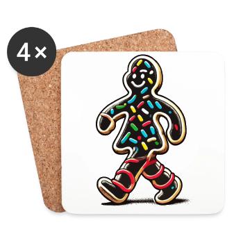 Bonhomme en pain d’épice joyeux avec des pépites - Dessous de verre (lot de 4) - blanc - Devant
