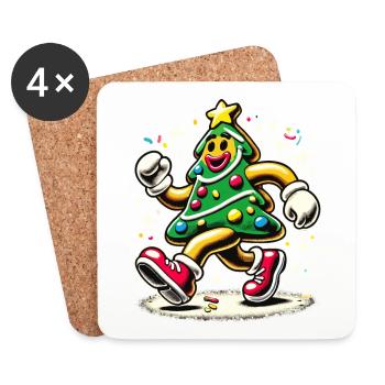 Lustiger Weihnachtsbaum Im Comicstil - Untersetzer (4er-Set) - Weiß - Vorne
