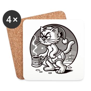 Mürrische Katze Mit Kaffee Weihnachten - Untersetzer (4er-Set) - Weiß - Vorne