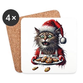 Christmas Cat with Cookies - Coasters (set of 4) - white - Front