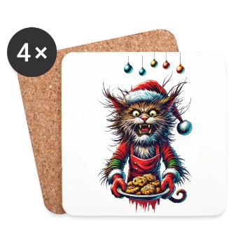 Christmas Cat with Cookies - Coasters (set of 4) - white - Front