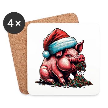 Weihnachtliches Schwein Mit Mütze - Untersetzer (4er-Set) - Weiß - Vorne