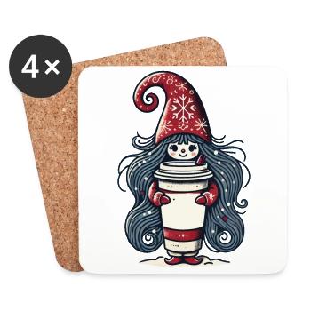 Gnome amateur de café de Noël - Dessous de verre (lot de 4) - blanc - Devant