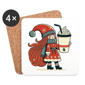 Christmas Coffee Lover Gnome Gnome Gnome - Coasters (set of 4) - white - Front