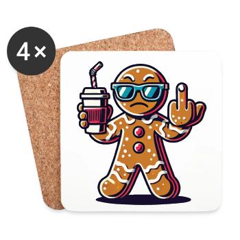 Weihnachtlicher Lebkuchenmann Mit Mittelfinger - Untersetzer (4er-Set) - Weiß - Vorne