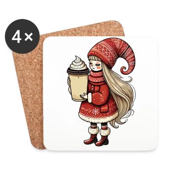 Le nain de Noël pour les amateurs de café - Dessous de verre (lot de 4) - blanc - Devant