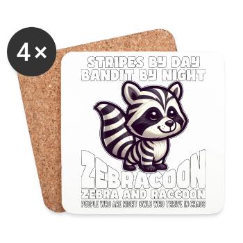 STREIFEN BEI TAG, BANDIT BEI NACHT - ZEBRA UND WASCHBÄR - Untersetzer (4er-Set) - Weiß - Vorne