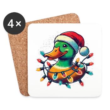 Drôle de canard avec lumière de Noël - Dessous de verre (lot de 4) - blanc - Devant