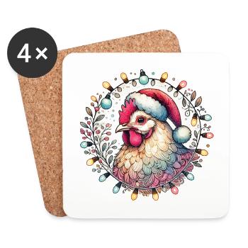 Christmas rooster with fairy lights - Coasters (set of 4) - white - Front
