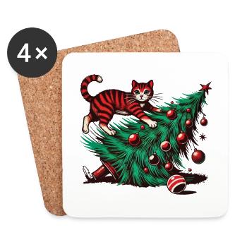 Funny Cat Christmas Retro Vintage - Coasters (set of 4) - white - Front