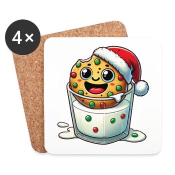 Cheerful cookie with santa hat - Coasters (set of 4) - white - Front