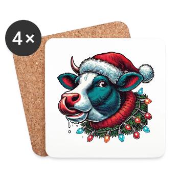 Weihnachten Lustige Kuh Mit Lichterkette - Untersetzer (4er-Set) - Weiß - Vorne