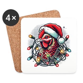Weihnachtshuhn Mit Lichterkette - Untersetzer (4er-Set) - Weiß - Vorne