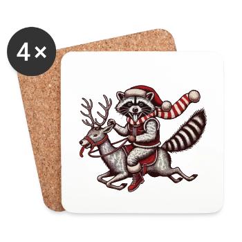 Wild Christmas raccoon on reindeer journey - Coasters (set of 4) - white - Front