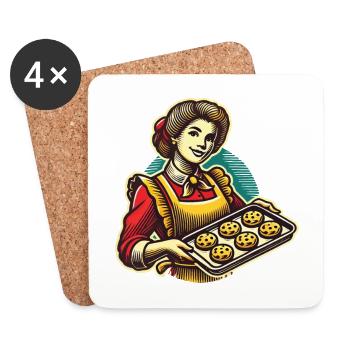 Boulanger nostalgique avec motif de biscuits - Dessous de verre (lot de 4) - blanc - Devant