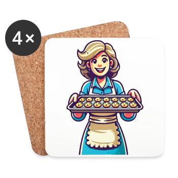 Boulanger joyeux avec des biscuits frais - Dessous de verre (lot de 4) - blanc - Devant